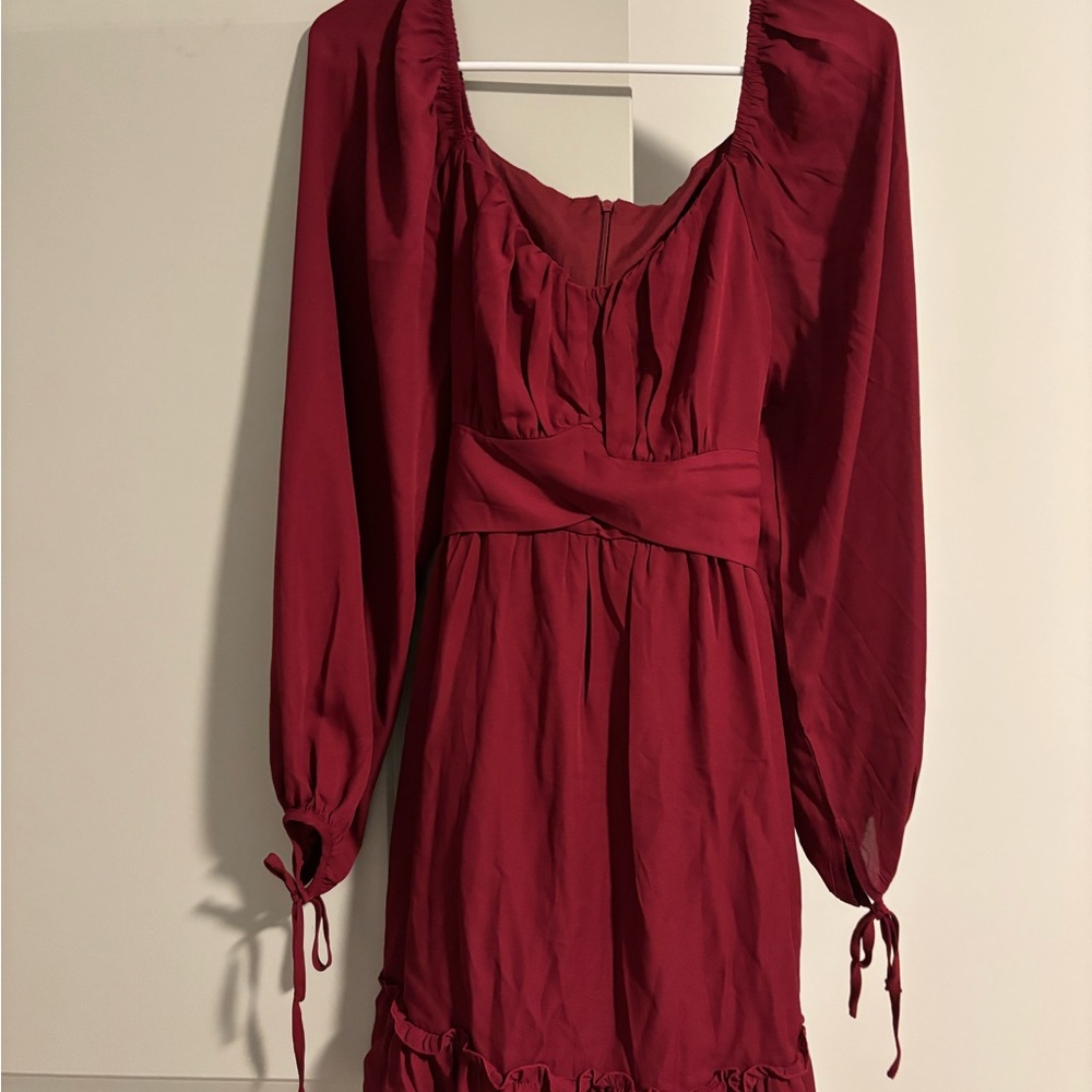 Elegant Red Long-Sleeve Dress